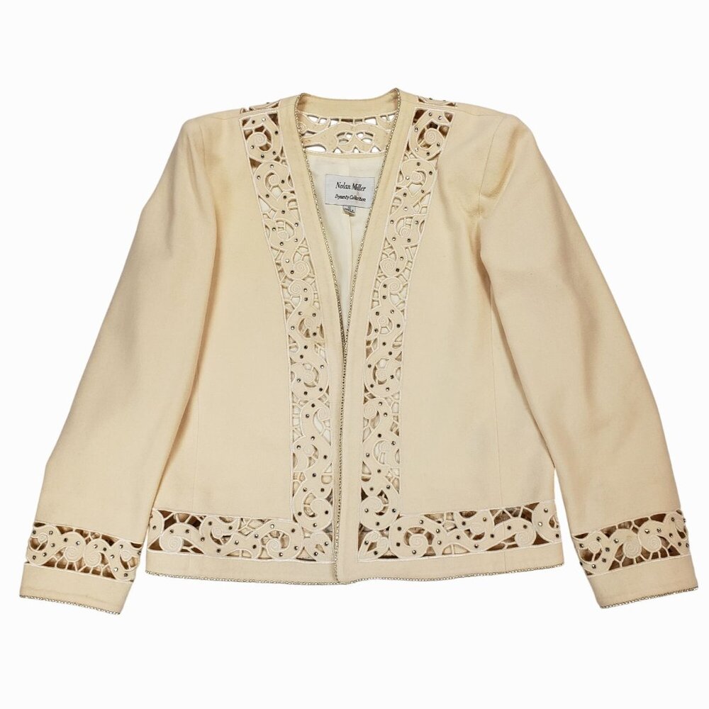 Nolan Miller Ivory Cutout Embellished Details & Open Front Design - Womens 10